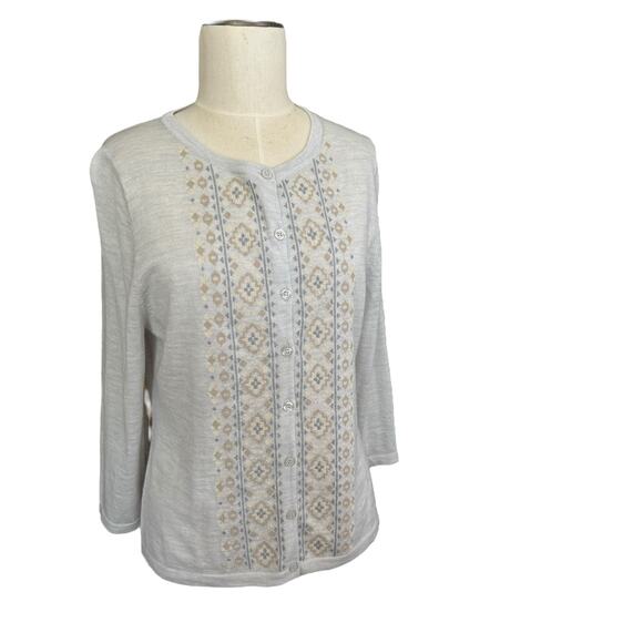 Garnet Hill Sweaters - Garnet Hill Cardigan Women's M Merino Wool Fine Knit Classic Embroidered Sweater